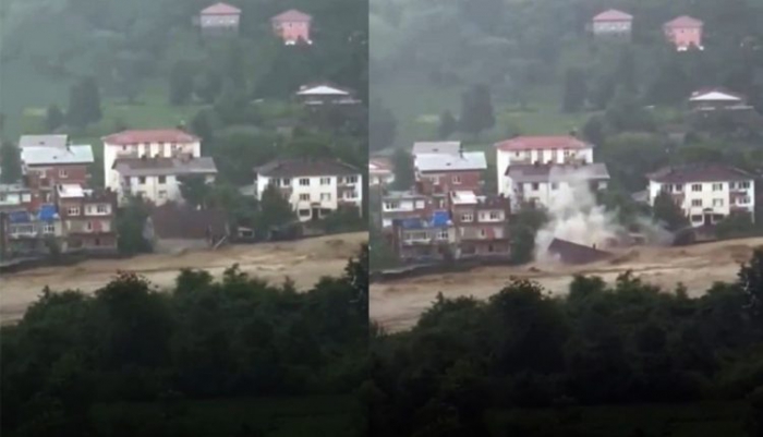 Artvin’in Arhavi ilçesinde dere kenarındaki ev sel sularına kapıldı