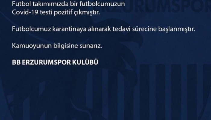 BB Erzurumspor’da bir futbolcunun daha koronavirüs testi pozitif çıktı