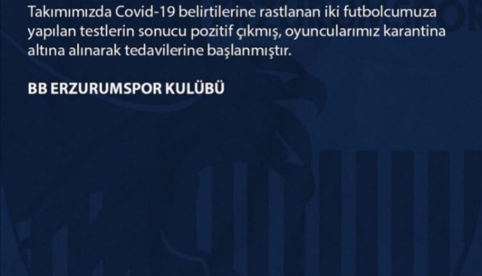 BB Erzurumspor’da iki futbolcunun korona virüs testi pozitif çıktı