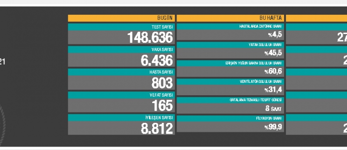 Son 24 saatte korona virüsten 165 kişi hayatını kaybetti