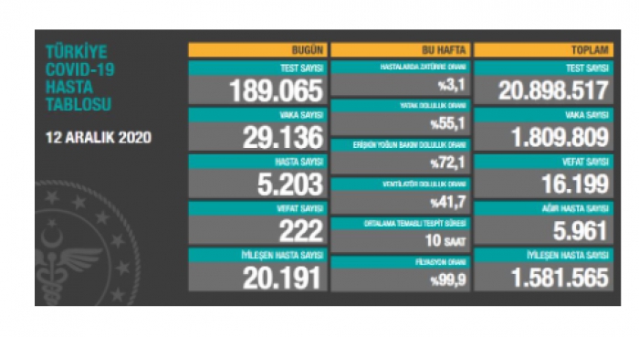 Son 24 saatte korona virüsten 222 kişi hayatını kaybetti