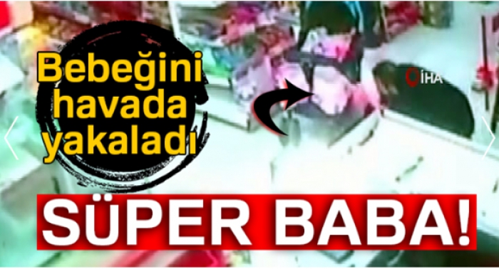 ‘Süper baba’ bebeğini havada yakaladı