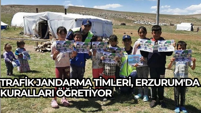 Trafik jandarma timleri, Erzurum'da kuralları öğretiyor