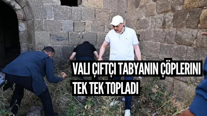 Vali Çiftçi tabyanın çöplerini tek tek topladı